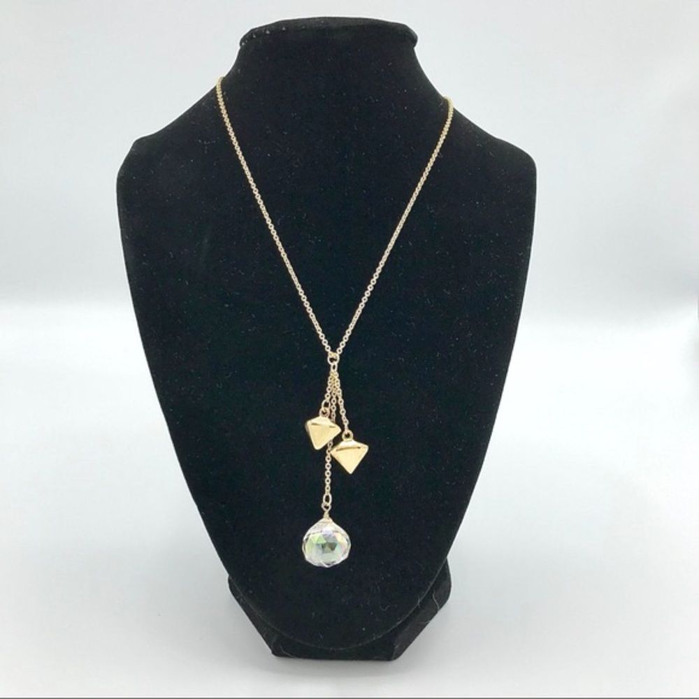 Gold Toned Beveled Clear Bead Charm Necklace